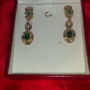 Emerald and diamond earrings in 14k yellow gold